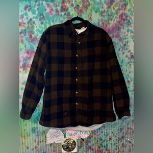 Black and Brown Plaid Button-Up Shirt